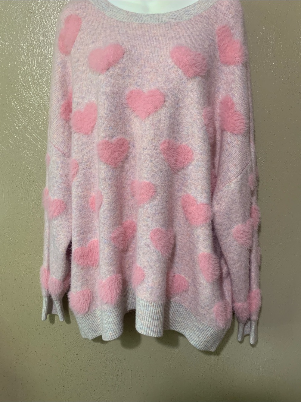 Zac & Rachel 2X Pink Heart Filled Crewneck Sweater NWT